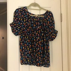 Joie Blouse, size L, tiki drink pattern
